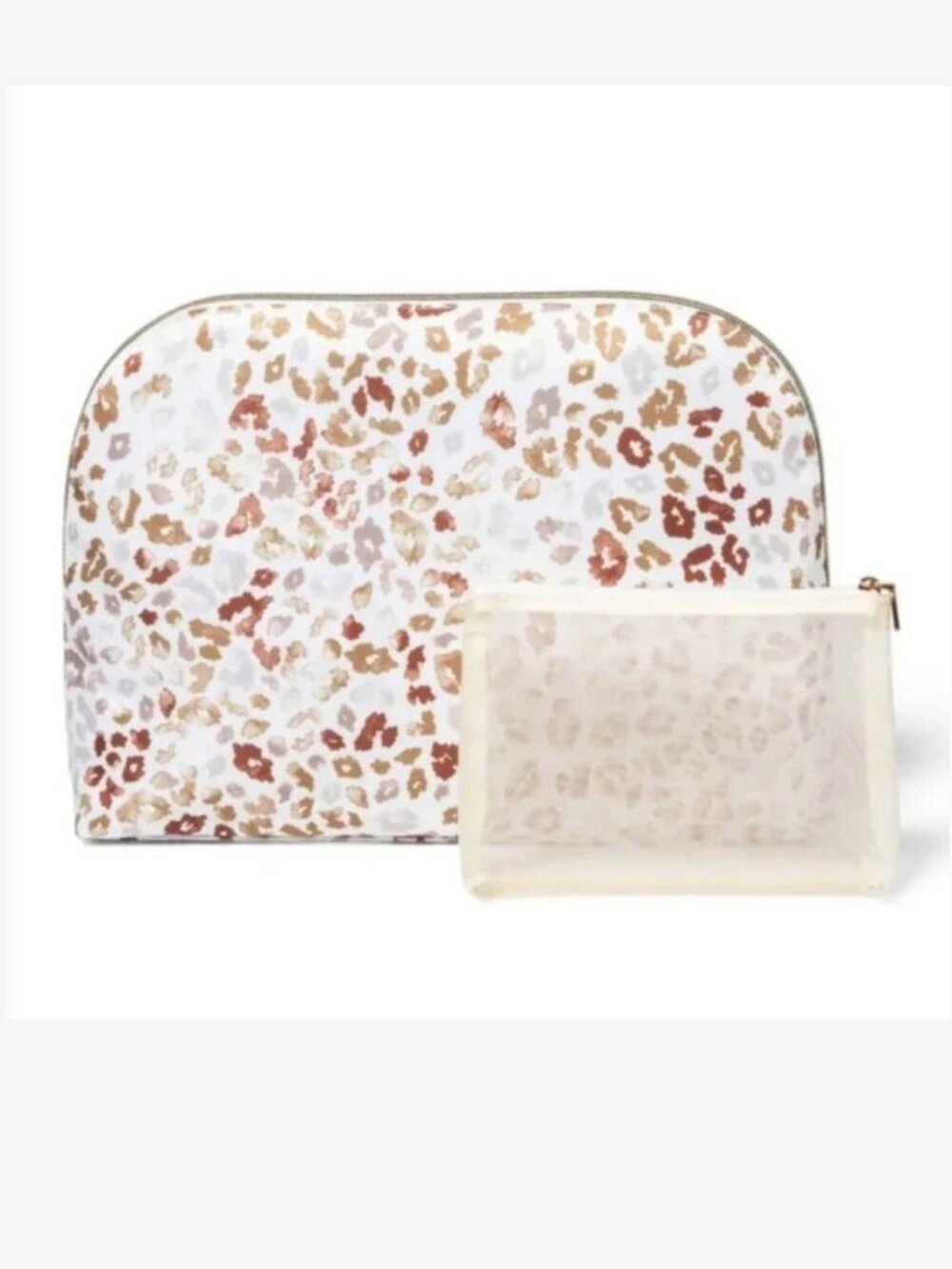 SONIA KASHUK Large Dome Case Makeup Bags (2 Pieces) White Cheetah NWT!